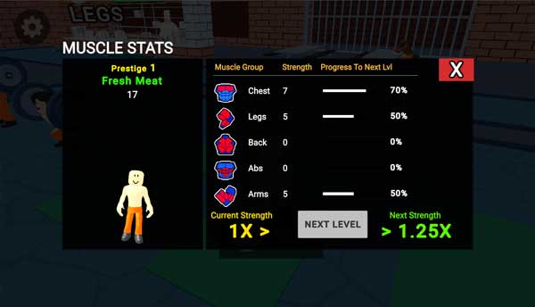 Các chỉ số và phần cơ cụ thể đã tập luyện