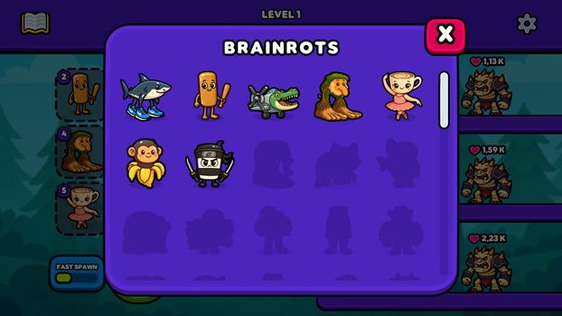 Khám phá danh sách đa dạng các chiến binh brainrot.