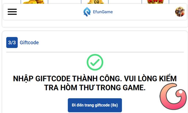Nhập giftcode thành công