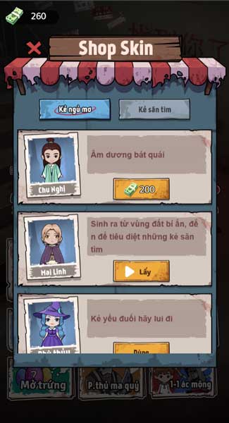 Nhiều skin nhân vật trong shop cửa hàng