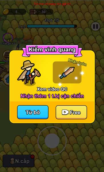 Xem video QC để nhận thêm vũ khí cận chiến