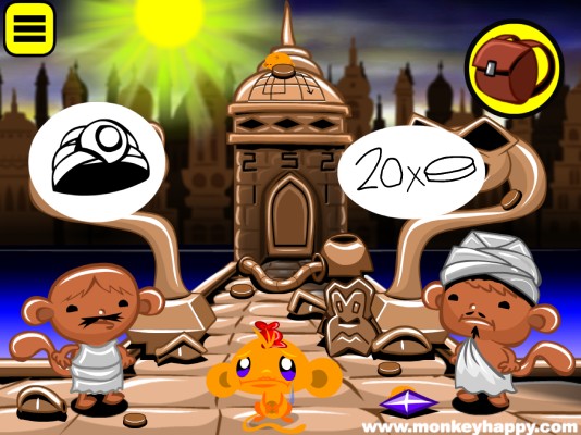 Trao đổi đồ vật với các chú khỉ.