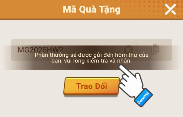 Phần thưởng đã được gửi đến hòm thư của bạn