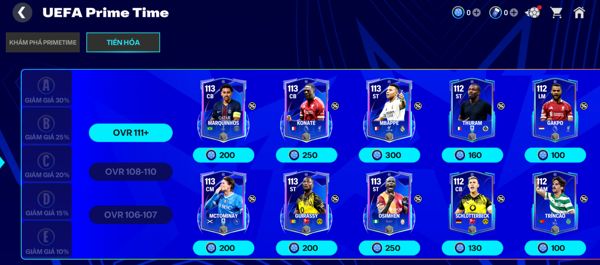 Đổi cầu thủ mùa thẻ UEFA Prime Time