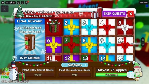 Hướng dẫn về Advent Calendar trong Grow a Garden