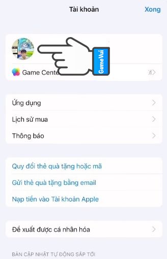 Chạm vào ảnh đại diện của Appstore
