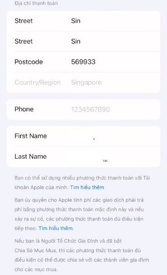 Điền thông tin thanh toán