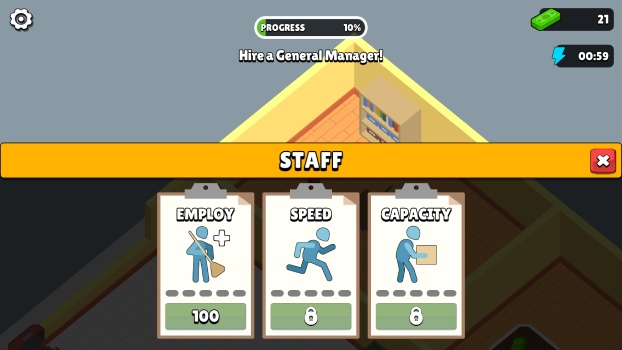 Thuê nhân viên hoặc nâng cấp nhân vật của bạn.