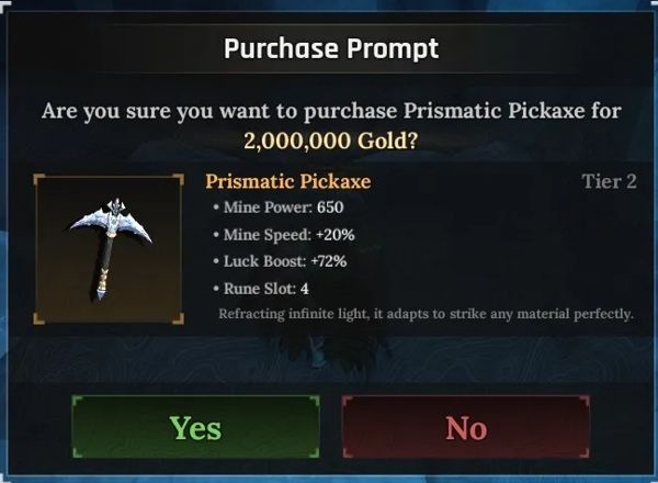 Những chỉ số của Prismatic Pickaxe trong The Forge