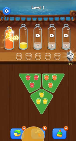 Đổ các loại nước cùng màu vào chai để loại trừ