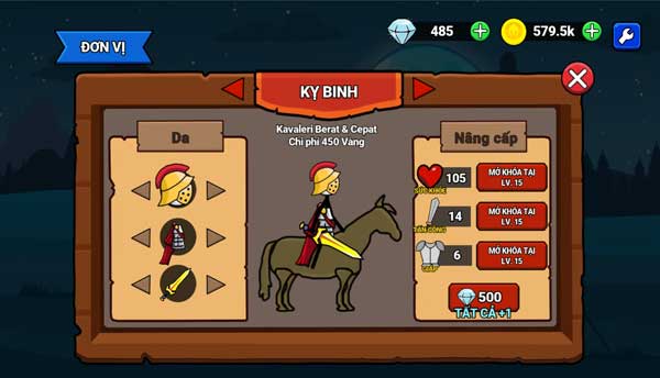 Nâng cấp các đơn vị quân lính trong trò chơi