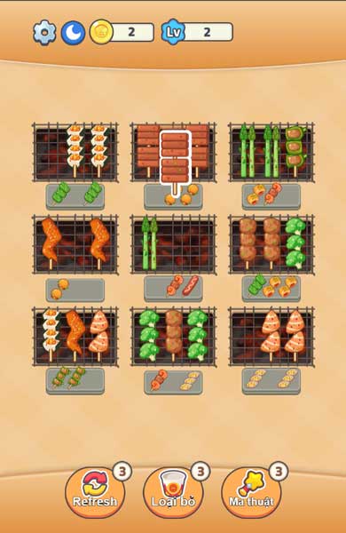 Ghép 3 que xiên giống nhau để loại bỏ