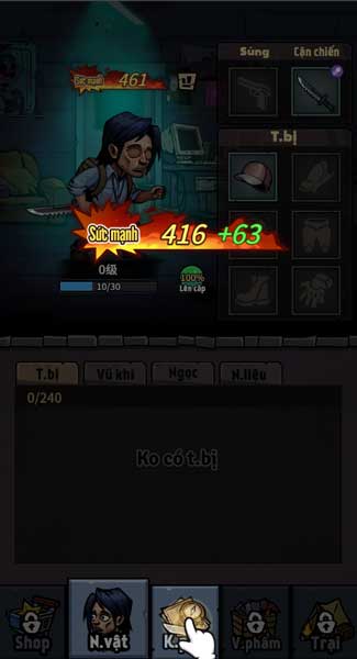 Trang bị vật phẩm để tăng sức mạnh nhân vật