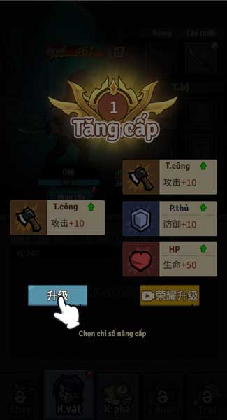 Khi đủ lượng XP sẽ tăng cấp nhân vật