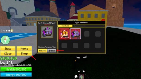 Cách áp dụng đột biến Werewolf cho Trái Tiger trong Blox Fruits 