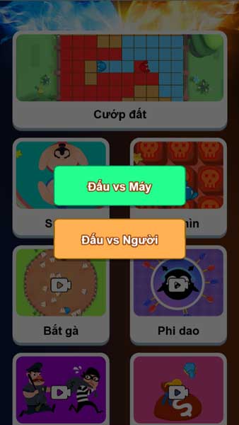 Chọn chế độ đấu 1 người (vs Máy) hoặc 2 người đối kháng