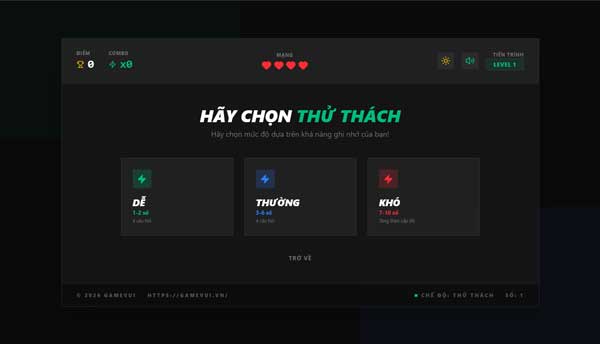 Tùy chọn mức độ để người chơi thử sức