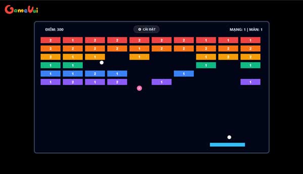 Phá vỡ tất cả những hàng gạch xuất hiện trên màn hình
