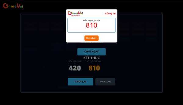 Kết thúc trò chơi và đạt số điểm cao kỷ lục