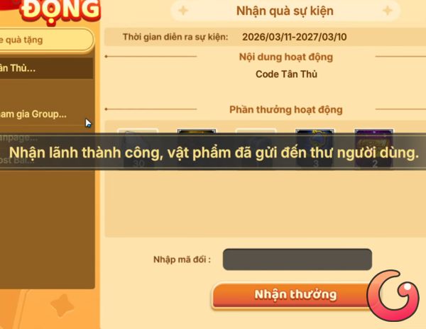 Nhận lãnh thành công