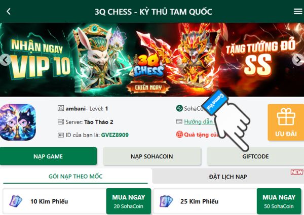 Chọn mục Giftcode