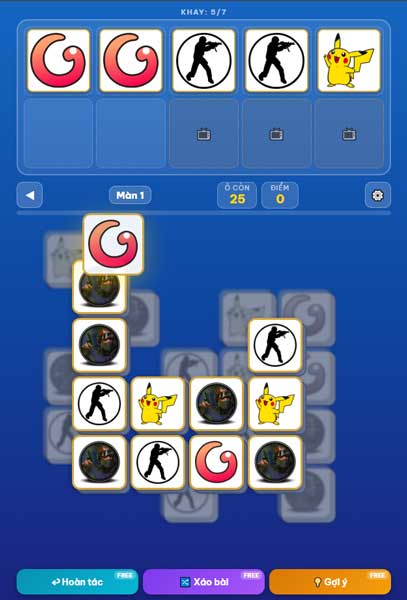 Ghép đủ 3 ô hình giống nhau để ghi điểm