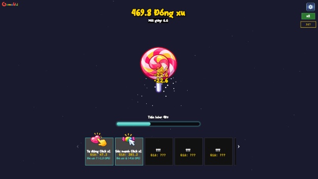 Thu thập các tài nguyên bằng cách click liên tục vào kẹo.