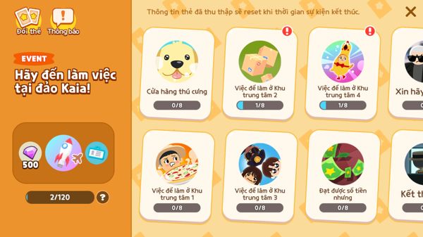 Sự kiện sưu tập thẻ mới Hãy đến làm việc tại đảo Kaia