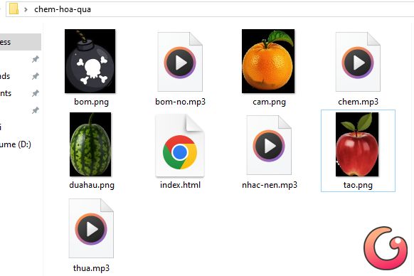 Copy file hình ảnh, âm thanh vào thư mục game Chém hoa quả