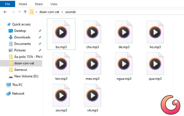 Copy 10 file âm thanh vào cùng thư mục