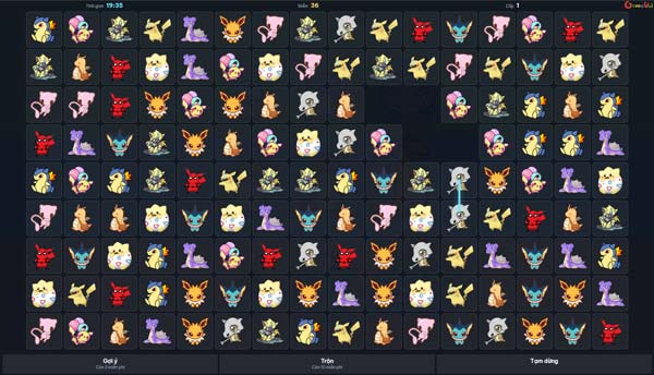 Chọn 2 hình pokemon pikachu giống nhau để ghi điểm