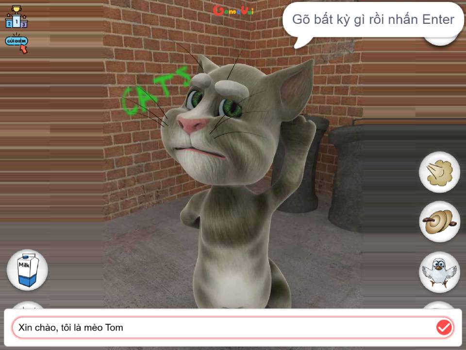 Nhập nội dung vào ô để mèo Tom nói theo